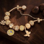 Sterling Silver Picturesque Autumn Charms Bracelet Set With Enamel In 14K Gold Plated