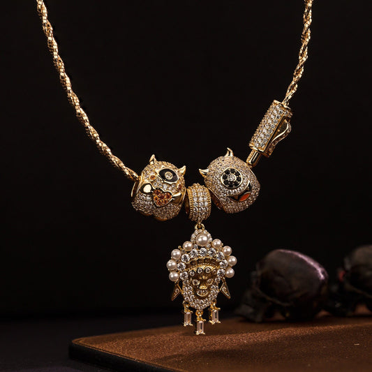 gon- Sterling Silver Opera Ghost Charms Necklace Set In 14K Gold Plated