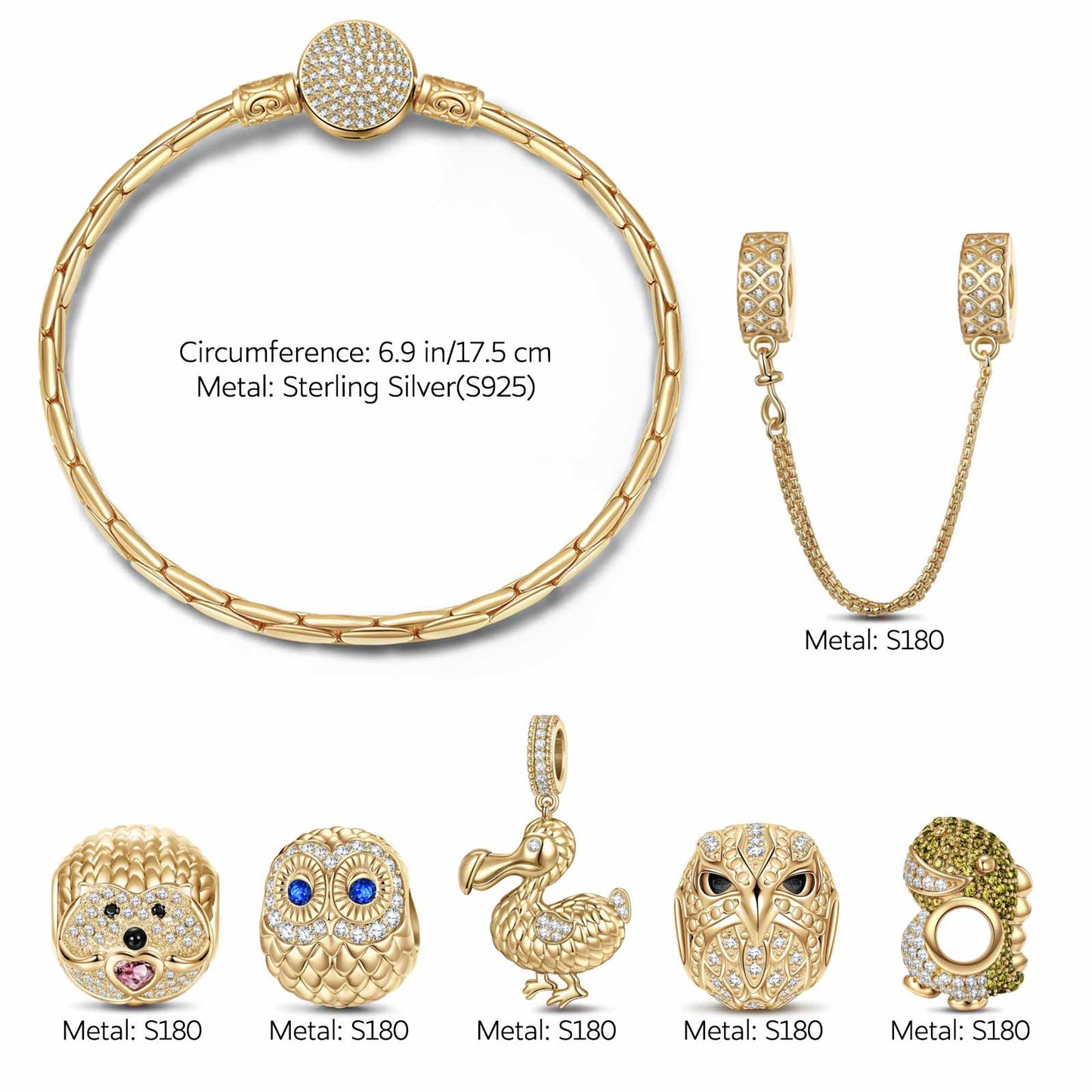 Sterling Silver Lost Wonders Charms Bracelet Set In 14K Gold Plated