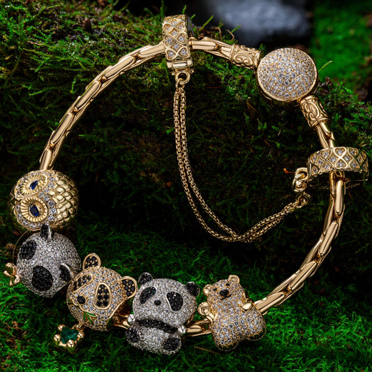 gon- Sterling Silver Arctic & Bamboo Beauties Charms Bracelet Set In 14K Gold and White Gold