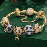 Sterling Silver Arctic & Bamboo Beauties Charms Bracelet Set, Featuring Dual Plating in 14K Gold and White Gold