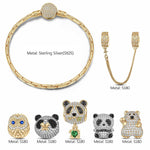 Sterling Silver Arctic & Bamboo Beauties Charms Bracelet Set, Featuring Dual Plating in 14K Gold and White Gold (Includes bracelet and all charms shown)