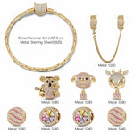 Sterling Silver Fairytale Fores Charms Bracelet Set In 14K Gold Plated