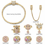 Sterling Silver Fairytale Fores Charms Bracelet Set In 14K Gold Plated (Includes bracelet and all charms shown)