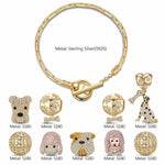 Sterling Silver Pawsome Pals Charms Bracelet Set In 14K Gold Plated (Includes bracelet and all charms shown)