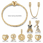Sterling Silver Doggy Delight Charms Bracelet Set In 14K Gold Plated (Includes bracelet and all charms shown)