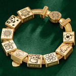 Sterling Silver Serenity in Nature's Embrace Rectangular Charms Bracelet Set In 14K Gold Plated