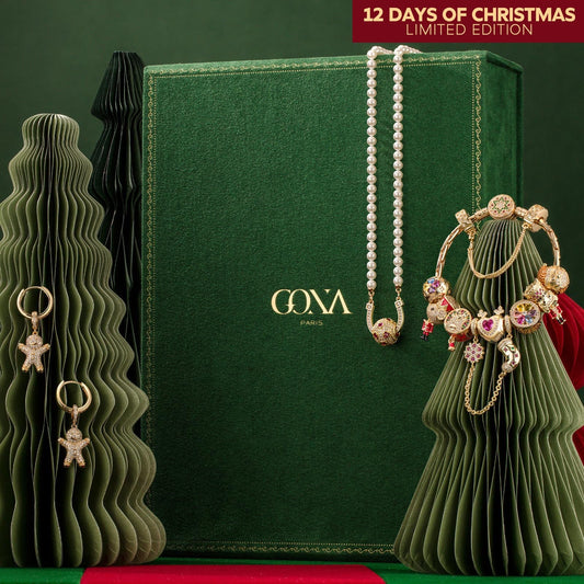 gon- Limited Edition - The Iconic Advent Calendar - 12 Days Of Christmas Fine Jewelry Gift Set: Sterling Silver Festive Hearts Charms Earrings and Necklace and Bracelet Set With Enamel In 14K Gold Plated