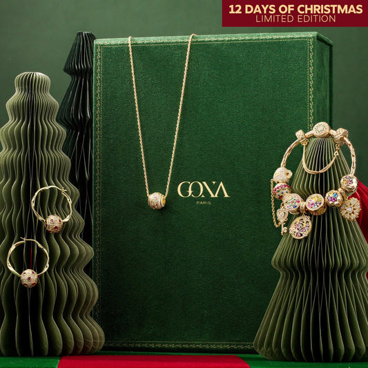 gona- Limited Edition - The Iconic Advent Calendar - 12 Days Of Christmas Fine Jewelry Gift Set: Sterling Silver Petal Delight Charms Earrings and Necklace and Bracelet Set With Enamel In 14K Gold Plated
