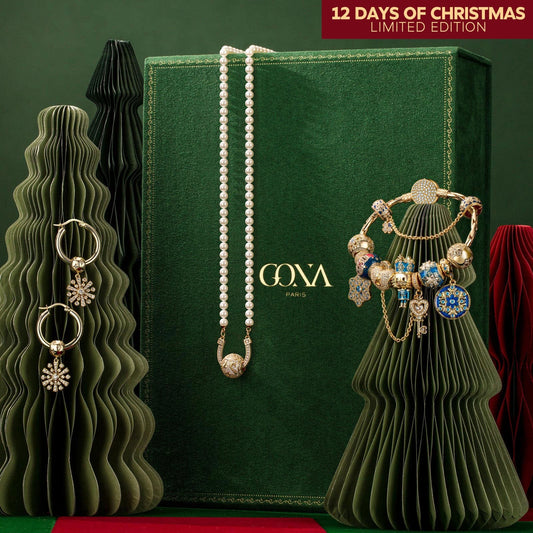 gon- Limited Edition - The Iconic Advent Calendar - 12 Days Of Christmas Fine Jewelry Gift Set: Sterling Silver Snowfall Wonderland Charms Earrings and Necklace and Bracelet Set With Enamel In 14K Gold Plated