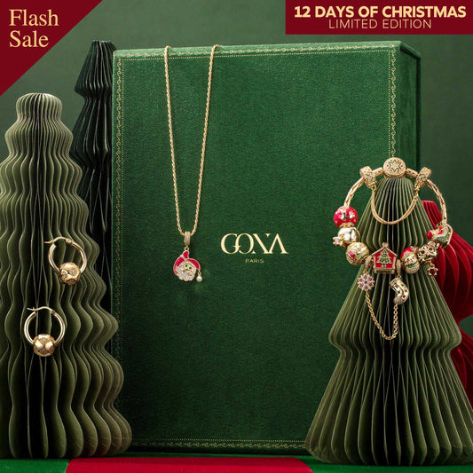 gon- Limited Edition - The Iconic Advent Calendar - 12 Days Of Christmas Fine Jewelry Gift Set: Sterling Silver Santa's Sleigh Charms Earrings and Necklace and Bracelet Set With Enamel In 14K Gold Plated