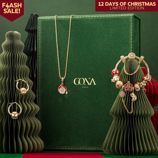 gon- Limited Edition - The Iconic Advent Calendar - 12 Days Of Christmas Fine Jewelry Gift Set: Sterling Silver Santa's Sleigh Charms Earrings and Necklace and Bracelet Set With Enamel In 14K Gold Plated