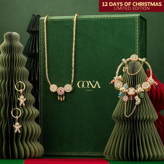 gon- Limited Edition - The Iconic Advent Calendar - 12 Days Of Christmas Fine Jewelry Gift Set: Sterling Silver Snowflake Knights Charms Earrings and Necklace and Bracelet Set With Enamel In 14K Gold Plated