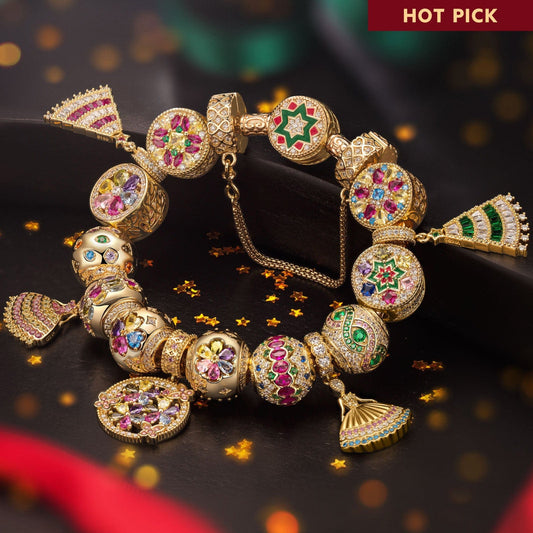 gona- Sterling Silver Waltz Feast Charms Bracelet Set In 14K Gold Plated (Includes bracelet and all charms shown)