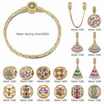 Sterling Silver Waltz Feast Charms Bracelet Set In 14K Gold Plated (Includes bracelet and all charms shown)