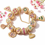 Sterling Silver Waltz Feast Charms Bracelet Set In 14K Gold Plated (Includes bracelet and all charms shown)