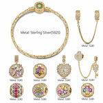 Sterling Silver Opulent Soiree Charms Bracelet Set In 14K Gold Plated (Includes bracelet and all charms shown)