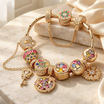 Sterling Silver Opulent Soiree Charms Bracelet Set In 14K Gold Plated (Includes bracelet and all charms shown)