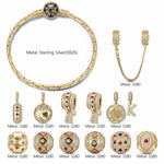 Sterling Silver Destiny's Card Charms Bracelet Set With Enamel In 14K Gold Plated (Includes bracelet and all charms shown)