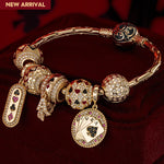 Sterling Silver Winning Fate Charms Bracelet Set With Enamel In 14K Gold Plated (Includes bracelet and all charms shown)