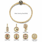 Sterling Silver Winning Fate Charms Bracelet Set With Enamel In 14K Gold Plated (Includes bracelet and all charms shown)