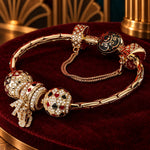 Sterling Silver Fortune's Favor Charms Bracelet Set With Enamel In 14K Gold Plated (Includes bracelet and all charms shown)