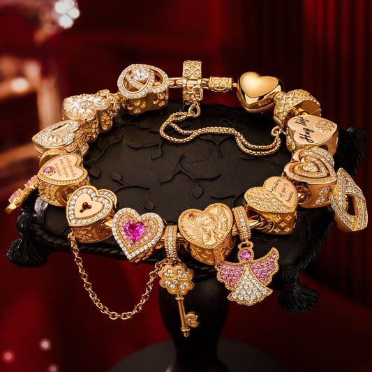 gon- Sterling Silver Angel's Wishes Charms Bracelet Set In 14K Gold Plated (Includes bracelet and all charms shown)