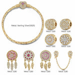 Flash Sale: Sterling Silver Rosy Dreams Charms Bracelet Set In 14K Gold Plated (Includes bracelet and all charms shown)