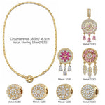 Sterling Silver Rosy Dreams Charms Necklace Set In 14K Gold Plated