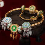 Sterling Silver Verdant Dreamcatcher Charms Bracelet Set, Featuring Dual Plating in 14K Gold and White Gold (Includes bracelet and all charms shown)