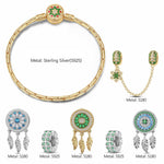 Sterling Silver Verdant Dreamcatcher Charms Bracelet Set, Featuring Dual Plating in 14K Gold and White Gold (Includes bracelet and all charms shown)
