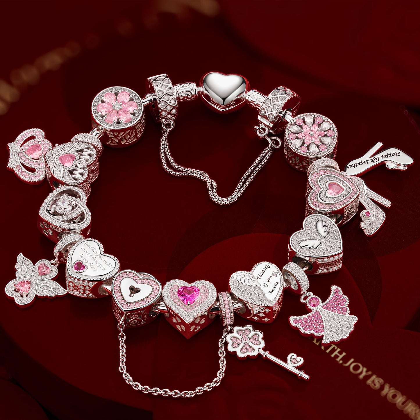 Sterling Silver Angel's Wishes Charms Bracelet Set In 14K Gold Plated (Includes bracelet and all charms shown)