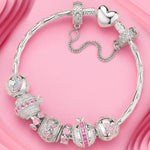 Sterling Silver Rosy Vow Charms Bracelet Set In White Gold Plated (Includes bracelet and all charms shown)