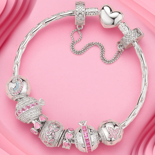 gon- Sterling Silver Rosy Vow Charms Bracelet Set In White Gold Plated (Includes bracelet and all charms shown)