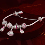 Sterling Silver Pink Petal Princess Charms Bracelet Set In 14K Gold Plated (Includes bracelet and all charms shown)