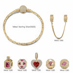 Sterling Silver Glowing Affection Charms Bracelet Set In 14K Gold Plated (Includes bracelet and all charms shown)