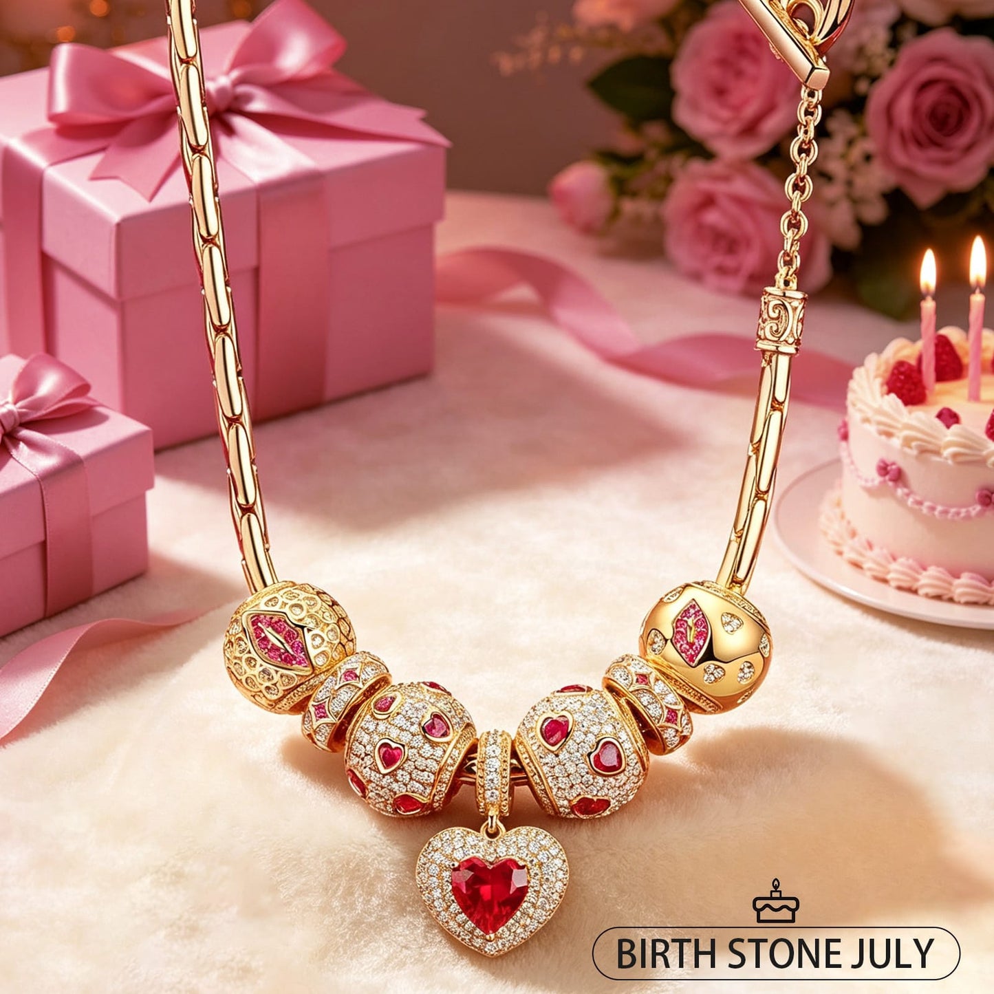 Sterling Silver Glowing Affection Charms Necklace Set In 14K Gold Plated