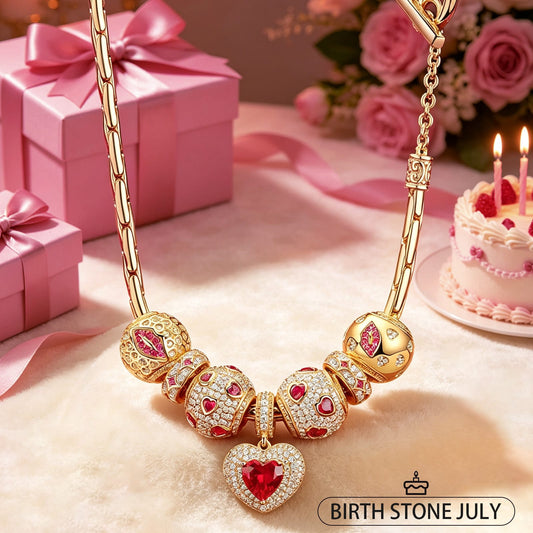 gona- Sterling Silver Glowing Affection Charms Necklace Set In 14K Gold Plated