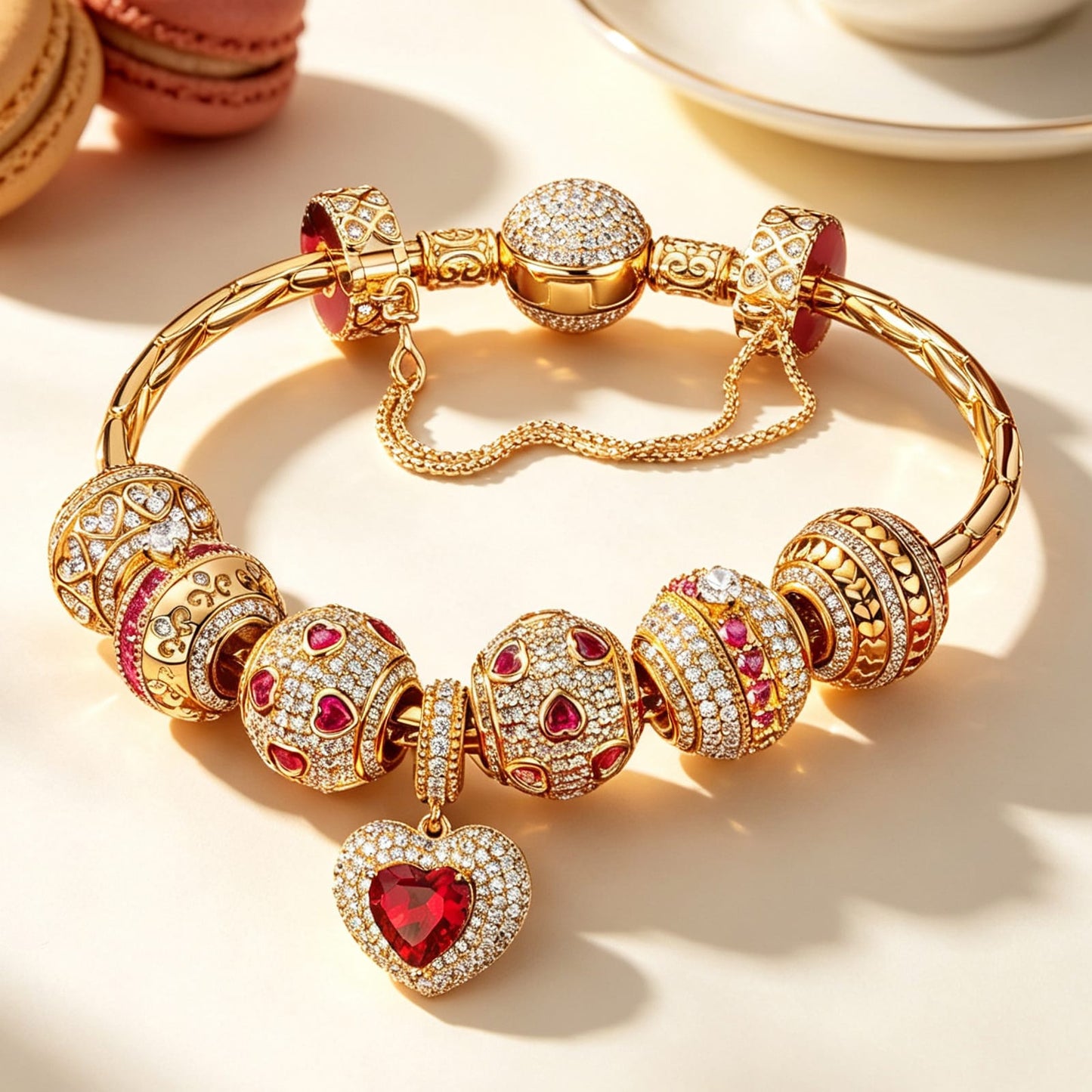 Sterling Silver Eternal Spark Charms Bracelet Set In 14K Gold Plated (Includes bracelet and all charms shown)