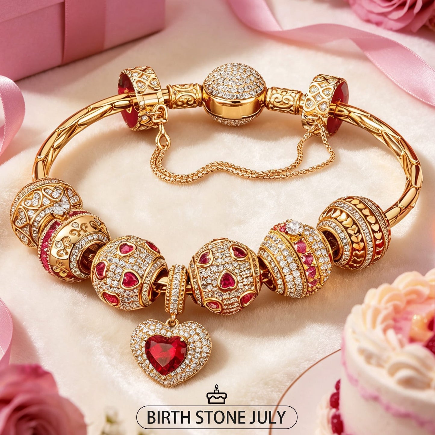 Sterling Silver Eternal Spark Charms Bracelet Set In 14K Gold Plated (Includes bracelet and all charms shown)
