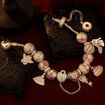 Sterling Silver Dreamy Rosiness Charms Bracelet Set In 14K Gold Plated (Includes bracelet and all charms shown)