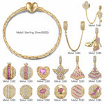 Sterling Silver Dreamy Rosiness Charms Bracelet Set In 14K Gold Plated (Includes bracelet and all charms shown)