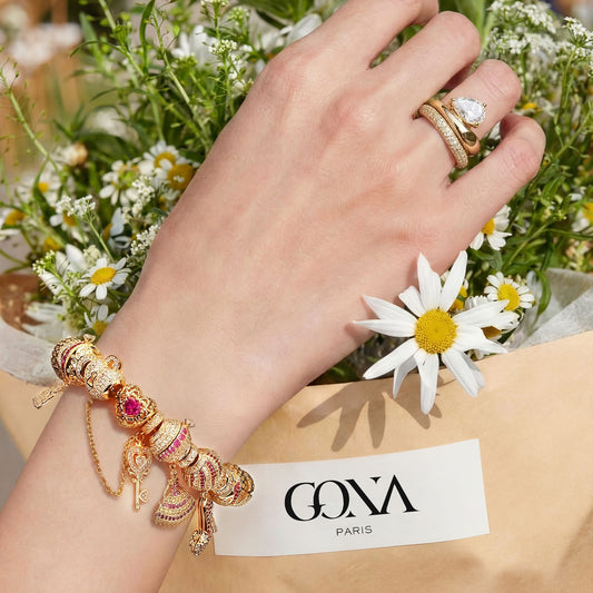 gon- Sterling Silver Dreamy Rosiness Charms Bracelet Set In 14K Gold Plated (Includes bracelet and all charms shown)