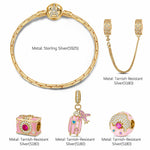 Sterling Silver Traveler's Bliss Charms Bracelet Set With Enamel In 14K Gold Plated (Includes bracelet and all charms shown)