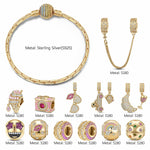 Sterling Silver Dreamy Getaways Charms Bracelet Set With Enamel In 14K Gold Plated (Includes bracelet and all charms shown)