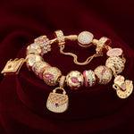 Sterling Silver Elegant Bliss Charms Bracelet Set With Enamel In 14K Gold Plated (Includes bracelet and all charms shown)