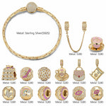 Sterling Silver Elegant Bliss Charms Bracelet Set With Enamel In 14K Gold Plated (Includes bracelet and all charms shown)