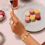 Sterling Silver Blissful Treats Charms Bracelet Set With Enamel In 14K Gold Plated (Includes bracelet and all charms shown)