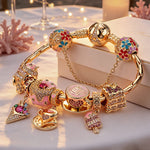 Sterling Silver Blissful Treats Charms Bracelet Set With Enamel In 14K Gold Plated (Includes bracelet and all charms shown)
