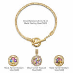 Sterling Silver Floral Fantasy Charms Bracelet Set In 14K Gold Plated (Includes bracelet and all charms shown)